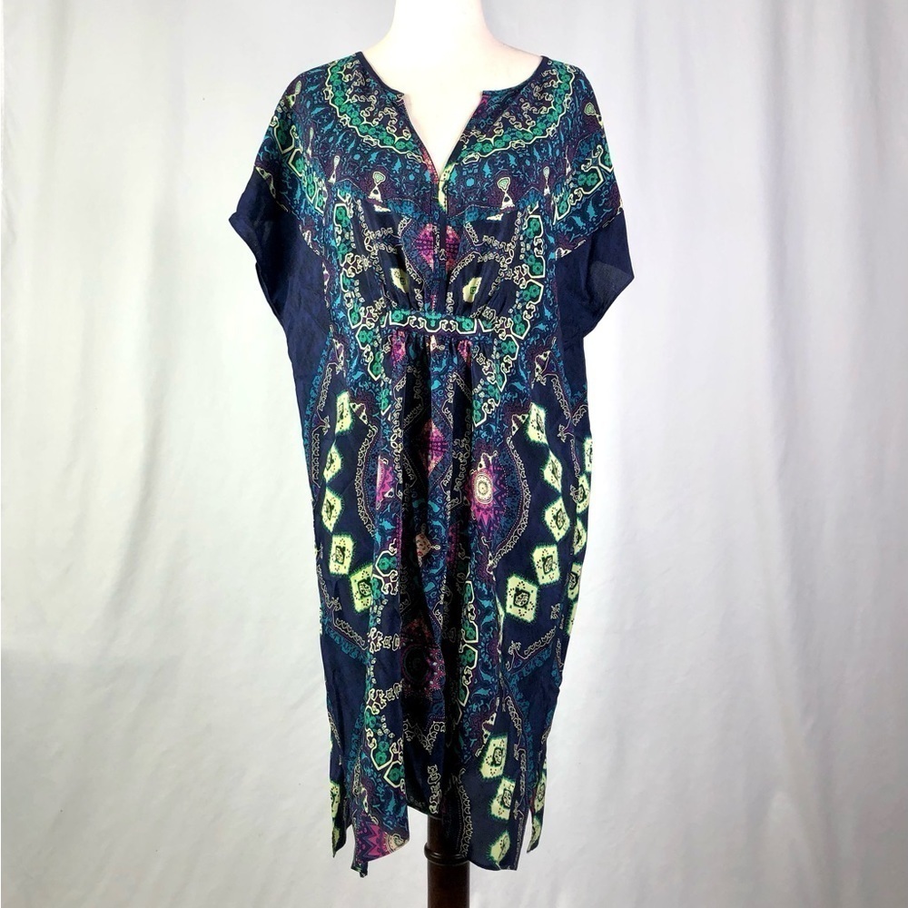 Maeve Anthropologie jewel-tone short kaftan dress coverup 100% silk S